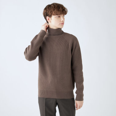 【RBC】【秋冬】片畦編みウールブレンド ミドルウエイトタートルネックニットセーター/ブラウン