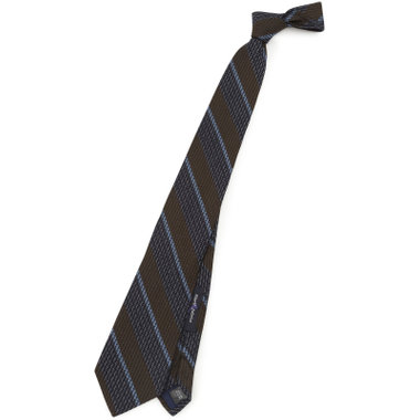 【発送在庫あり】【SL】シルクウールストライプネクタイ 8.5cm幅/ネイビー×ブラウン/Finest fabrics by COMO ITALY