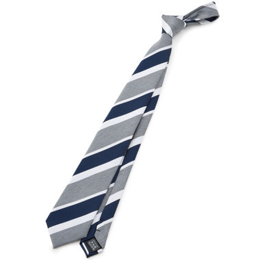 【BLACK LINE】ポリエステルストライプネクタイ 7.5cm幅/グレー×ネイビー×ホワイト/ウォッシャブル