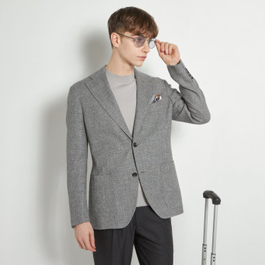 【CLASSICO TAPERED】【春夏】ウールリネン2釦シングルジャケット/グレー/パッチポケット/MARZOTTO
