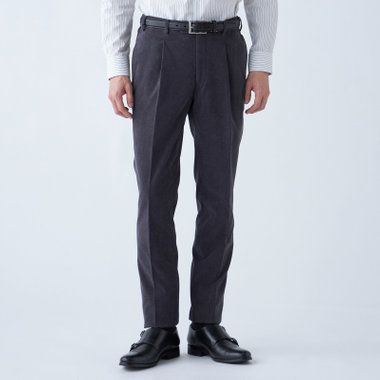 【CLASSICO TAPERED】【秋冬】ポリエステル1タックテーパードパンツ/グレー×コーデュロイ/シャーリング仕様/4S SUSTAINABLE/※裾上げ必要