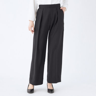 【SL】【春夏】ワイドパンツ/ブラック/ウエストシャーリング/ウォッシャブル/裾上げ済仕様