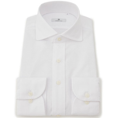 【発送在庫あり】【CLASSICO TAPERED】ホリゾンタルワイドドレスワイシャツ/ホワイト×レノクロス(からみ織り)