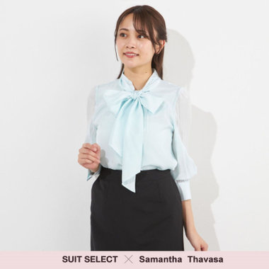 【SUIT SELECT×Samantha Thavasa】【長袖】リボンブラウス/ミント