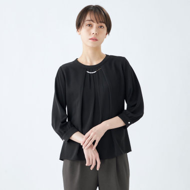 SL/7分袖】2WAYパールビジュー付きプルオーバー/ブラック（724104SS