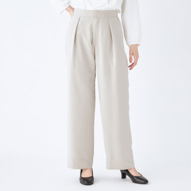 【WEB限定/OUTLET/汚れ・キズ等有】【SL】【春夏】ワイドパンツ/ライトグレー/ウエストシャーリング/ウォッシャブル/裾上げ済仕様