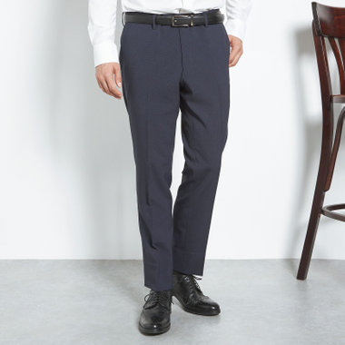 【SLIM TAPERED】【年間】ウォッシャブル0タックテーパードパンツ/ネイビー×ハウンドトゥース/裾上げ済仕様
