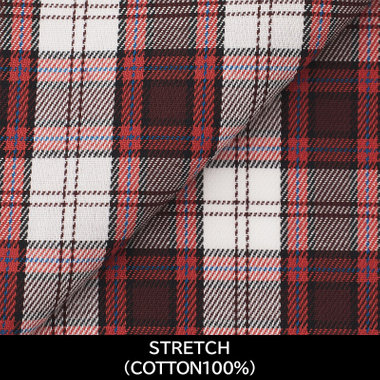 【国内縫製】【パターンオーダー】ワイシャツ/ワイン×チェック/ストレッチ素材(COTTON100%)