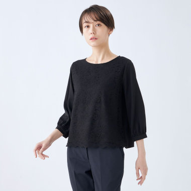 【SL/7分袖】フロントレースプルオーバー/ブラック