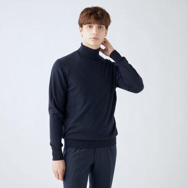 【RBC】【秋冬】ウールタートルネックニットセーター/ネイビー/ZEGNA BARUFFA/マシンウォッシャブル