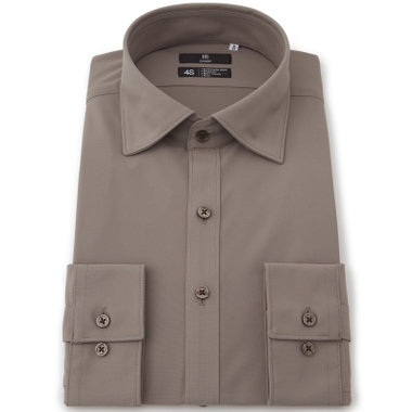 【発送在庫あり】【SKINNY】ワイドカラーワイシャツ/ブラウン/「4S」スーパーノンアイロン・ストレッチ