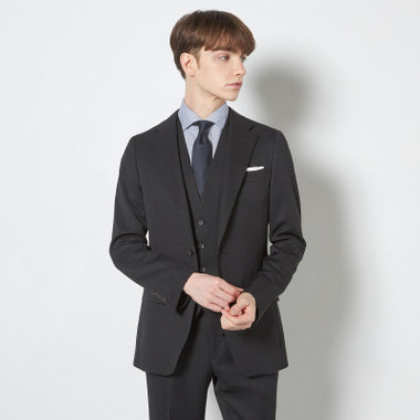 【CLASSICO TAPERED】【春夏】2釦シングルスリーピーススーツ 1タックテーパードパンツ/ブラック×ウィンドペン/ウエストムーブ/4S SUSTAINABILITY&ECOLOGY FABRIC/※パンツ裾上げ済仕様