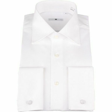 【SILVER LINE】【形態安定】ワイドカラードレスワイシャツ/ホワイト×ドビーツイル+ダブルカフス(ゴムカフス付)