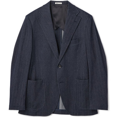 【RBC CLASSICO WIDE】2釦シングルジャケット セットアップ対応/ ネイビー×ジャージ×メランジデニムヘリンボーン/パッチポケット/ウォッシャブル