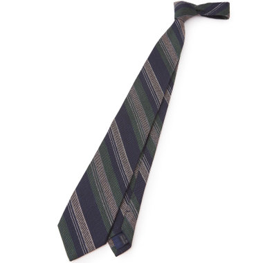 【SILVER LINE】コットンウールシルクストライプネクタイ 8.5cm幅/グリーン×ネイビー/ITALIAN FABRICS