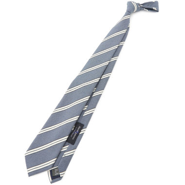 【BLACK LINE】コットンシルクブレンドストライプネクタイ 7.5cm幅/ネイビー×ホワイト/Finest fabrics by COMO ITALY