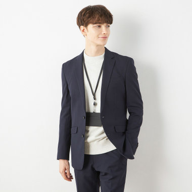【WEB限定/OUTLET/汚れ・キズ等有】【SLIM TAPERED_2】【年間】2釦シングルテーパードパンツスーツ 0タック/ネイビー×シャドーストライプ/ウエストシャーリング/4S/※パンツ裾上げ済仕様※ステッチほつれ