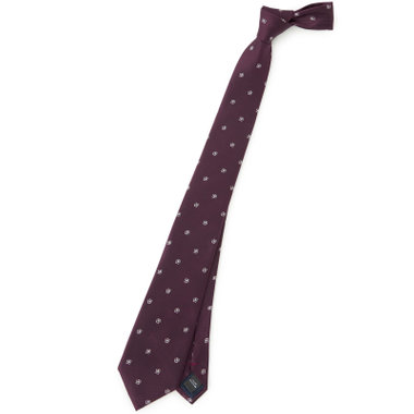 【BLACK LINE】シルクブレンド小紋ネクタイ 7.5cm幅/ワイン×ピンク