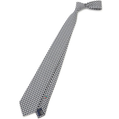 【BLACK LINE】シルクリネンコットンチェックネクタイ 7.5cm幅/ネイビー×ホワイト