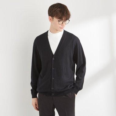 【RBC】【秋冬】ウール100%ニットカーディガン/ブラック/ZEGNA BARUFFA/マシンウォッシャブル