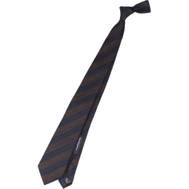 【BL】シルクウールストライプネクタイ 7.5cm幅/ブラウン×ネイビー/Finest fabrics by COMO ITALY