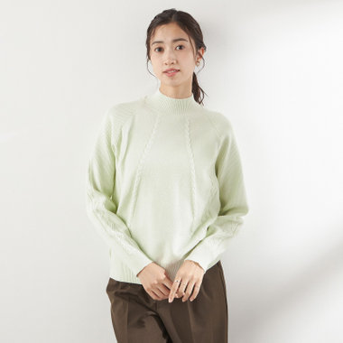 ケーブルハイネックニット/レモングリーン