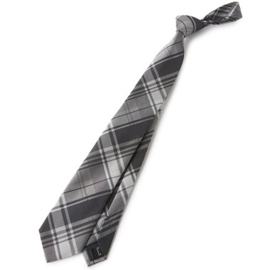 【BLACK LINE】シルクブレンドチェックネクタイ 7.5cm幅/グレー