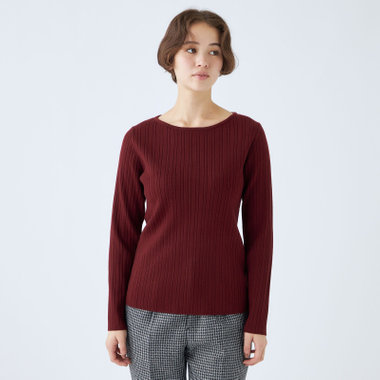 【SL】【秋冬】ボートネック ニットセーター/ワイン/マシンウォッシャブル