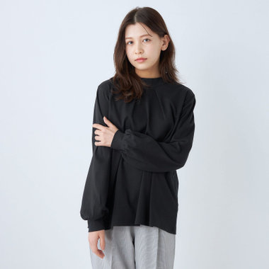 【WEB限定/OUTLET/汚れ・キズ等有】 【SL/長袖】モックネック/バルーン袖/ブラック/「2WAYストレッチ」「ウォッシャブル可能」「汗じみ軽減」