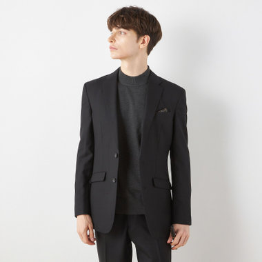 【SLIM TAPERED_2】【秋冬】2釦シングルスーツ 0タック/ブラック×バーズアイ/ウエストシャーリング/4S SUSTAINABILITY&ECOLOGY FABRIC/※パンツ裾上げ済仕様