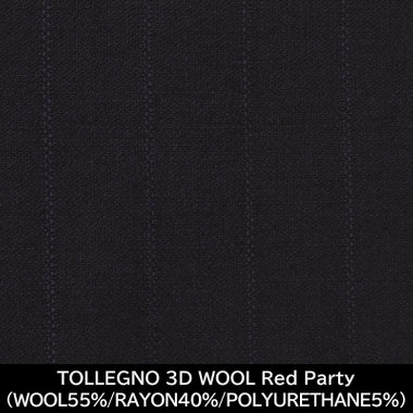 【国内縫製】【MEN'S】【パターンオーダー】【SLIM TAPERED】【秋冬】スーツ/ネイビー×ストライプ/TOLLEGNO 3D WOOL Red Party(WOOL55% RAYON40% POLYURETHANE5%)