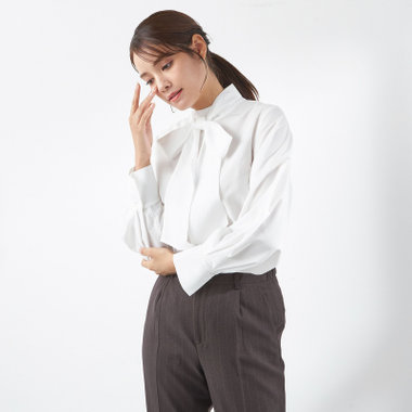 【SILVER LINE/長袖】ボウタイブラウス/ホワイト