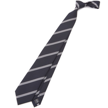 【BLACK LINE】シルクブレンドストライプネクタイ 7.5cm幅/ネイビー×グレー