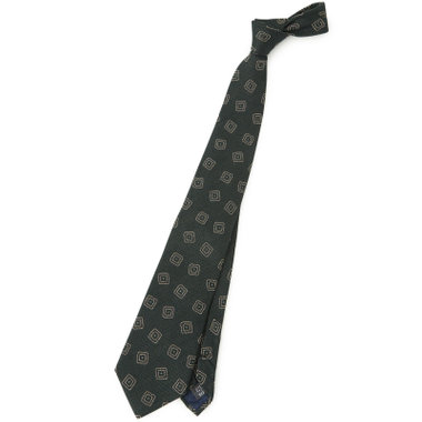 【発送在庫あり】【SL】コットンウールシルク小紋ネクタイ 8.5cm幅/グリーン×ベージュ/ITALIAN FABRICS