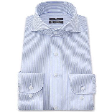 【発送在庫あり】【WEB限定】【BLACK LINE】ホリゾンタルワイドワイシャツ/ホワイト×ネイビーストライプ/「4S」スーパーノンアイロン・ストレッチ