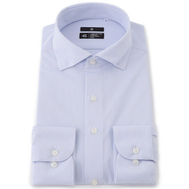 【BLACK LINE】ホリゾンタルワイドカラースナップダウンワイシャツ/ブルー×ドビー/「4S」スーパーノンアイロン・ストレッチ