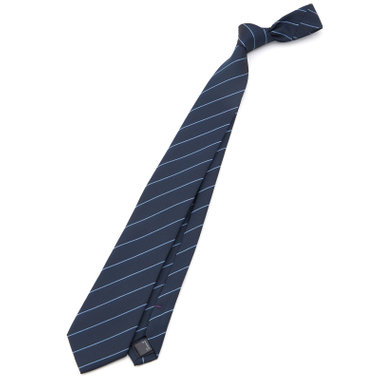 【BLACK LINE】シルクブレンドストライプネクタイ 7.5cm幅/ネイビー×ブルー