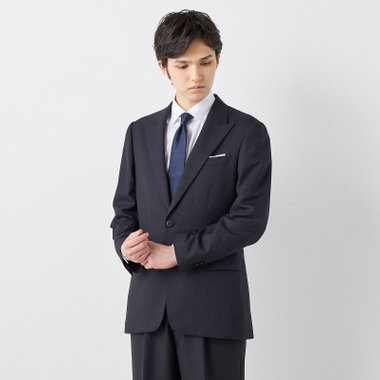 【WIDE PANTS SUIT】【秋冬】ピークドラペル2釦シングルジャケット/ネイビー×ストライプ/NEW ZEALAND WOOL MIX