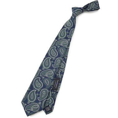 【SILVER LINE】シルクペイズリーネクタイ 8.5cm幅/ネイビー×グリーン/Finest fabrics by COMO ITALY