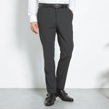 【SLIM TAPERED】【春夏】0タックテーパードパンツ/ブラック×マイクロチェック/ウエストムーブ/ウォッシャブル/4S/※裾上げ必要