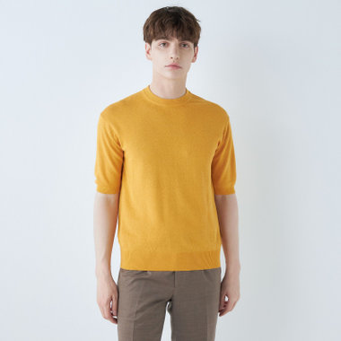 【RBC】【半袖】和紙コットンブレンドクルーネックニットシャツ/イエロー