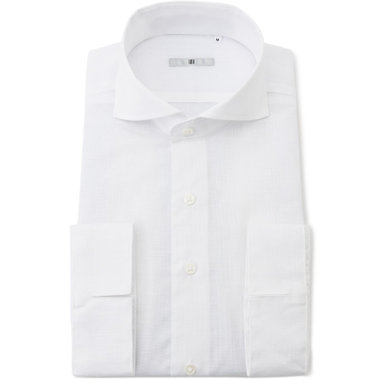 【SILVER LINE/七分袖】ホリゾンタルワイドカラーワイシャツ/ホワイト