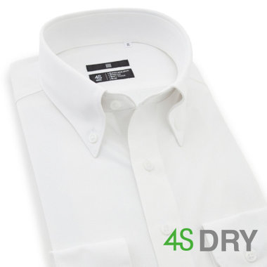 【発送在庫あり】【BLACK LINE】ボタンダウンワイシャツ/ホワイト×ドビーツイル/「4S」「ULTRA DRY」スーパーノンアイロン・ストレッチ・吸水速乾・汗ジミ抑制