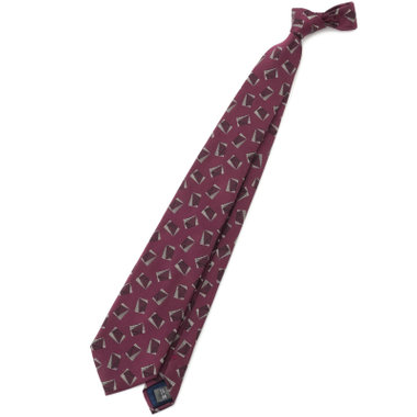 【発送在庫あり】【SILVER LINE】シルクコットン小紋ネクタイ 8.5cm幅/ワイン/ITALIAN FABRICS