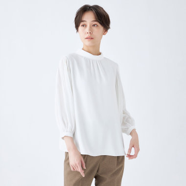 【SL/7分袖】2WAYロールカラープルオーバー/ホワイト