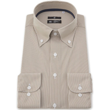 【発送在庫あり】【WEB限定】【BLACK LINE】ボタンダウンワイシャツ/ブラウン×ホワイトストライプ/「4S」スーパーノンアイロン・ストレッチ