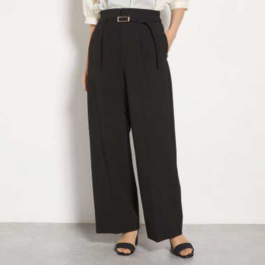 【セットアップ対応】共生地ベルト付きのハイウエストワイドパンツ/ブラック