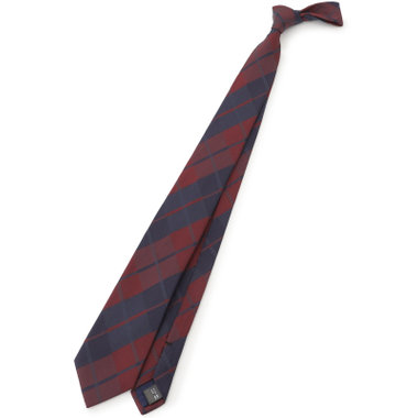 【発送在庫あり】【BL】コットンシルクチェックネクタイ 7.5cm幅/ネイビー×ワイン/ITALIAN FABRICS