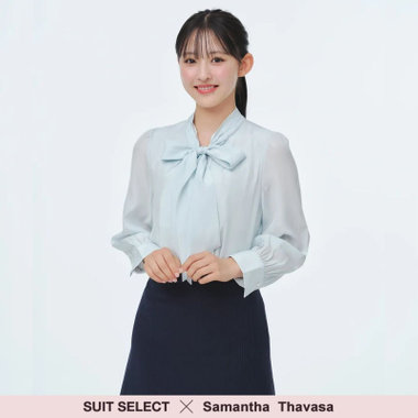 【SUIT SELECT×Samantha Thavasa】【長袖】リボンブラウス/ミント