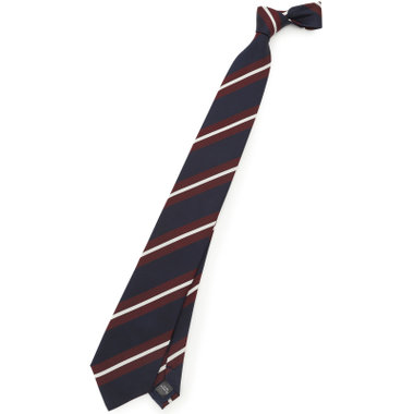 【SILVER LINE】シルクブレンドストライプネクタイ 8.0cm幅/ネイビー×ワイン×ホワイト